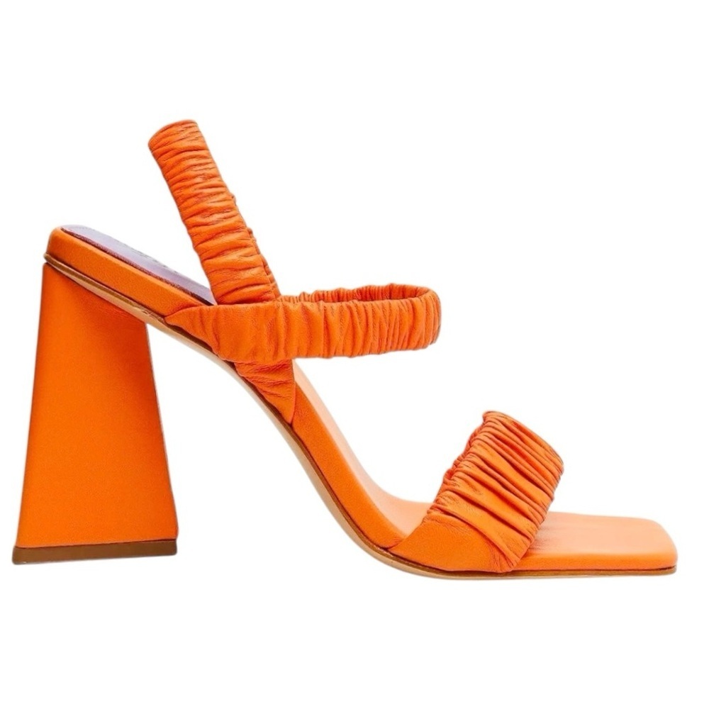 SCHUTZ Lirah Orange Ruched Strap Block Heel Sandals 6.5M